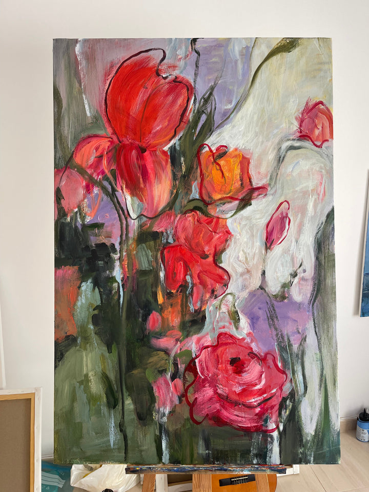 CRIMSON BLOOMS 54"x36"