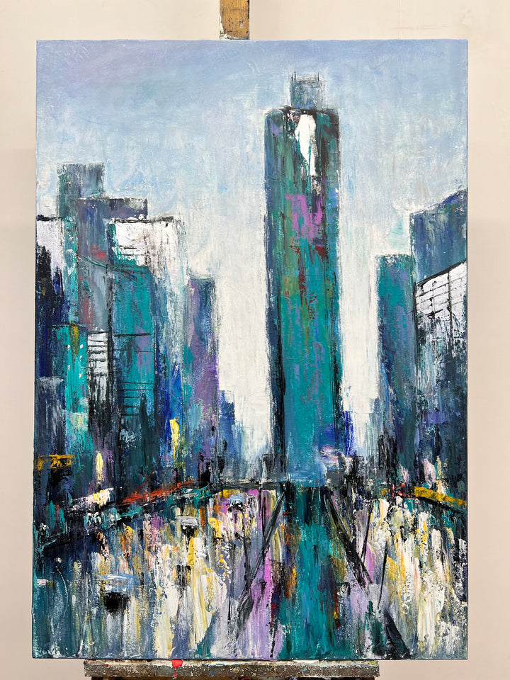New York City Wall Art Colorful Abstract Cityscape Painting Modern Painting Original Fine Art Painting Texture Painting | AVENUE REVERIE 39.4x27.5"