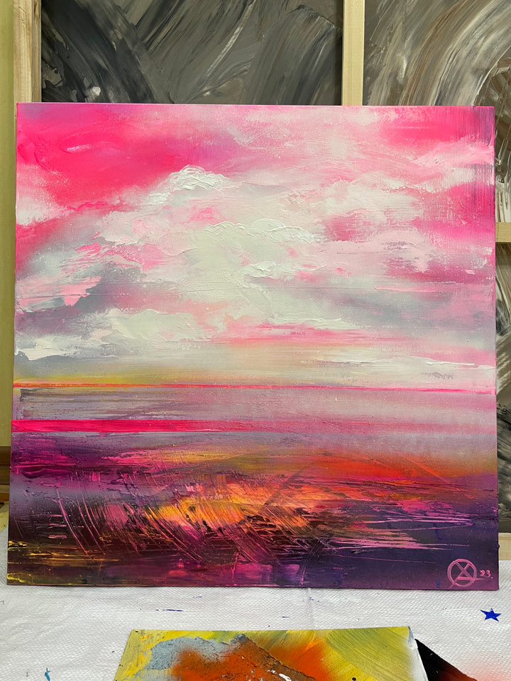 Abstract Art Painting Extra Large Art Colorful Wall Art Frame Sunset Paintings On Canvas Pink Landscape Painting Living Room Wall Art Modern | ROSY EVENING RADIANCE