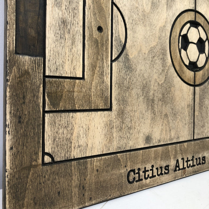 Football Pitch Carved On Wood Wall Art Football Field Art Sports Wooden Art Creative Gift for Sportsman Wall Hanging Decor | WOODEN FOOTBALL PITCH - Trend Gallery Art | Original Abstract Paintings