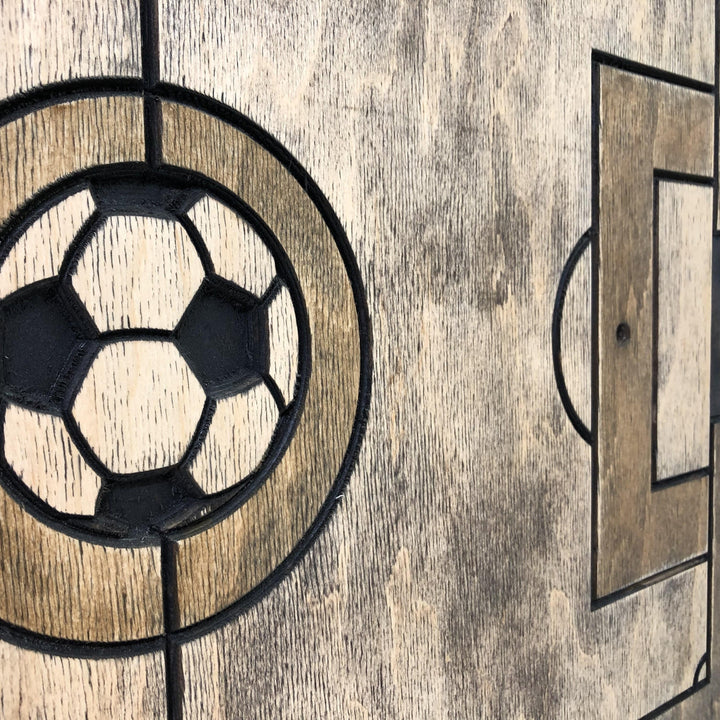 Football Pitch Carved On Wood Wall Art Football Field Art Sports Wooden Art Creative Gift for Sportsman Wall Hanging Decor | WOODEN FOOTBALL PITCH - Trend Gallery Art | Original Abstract Paintings