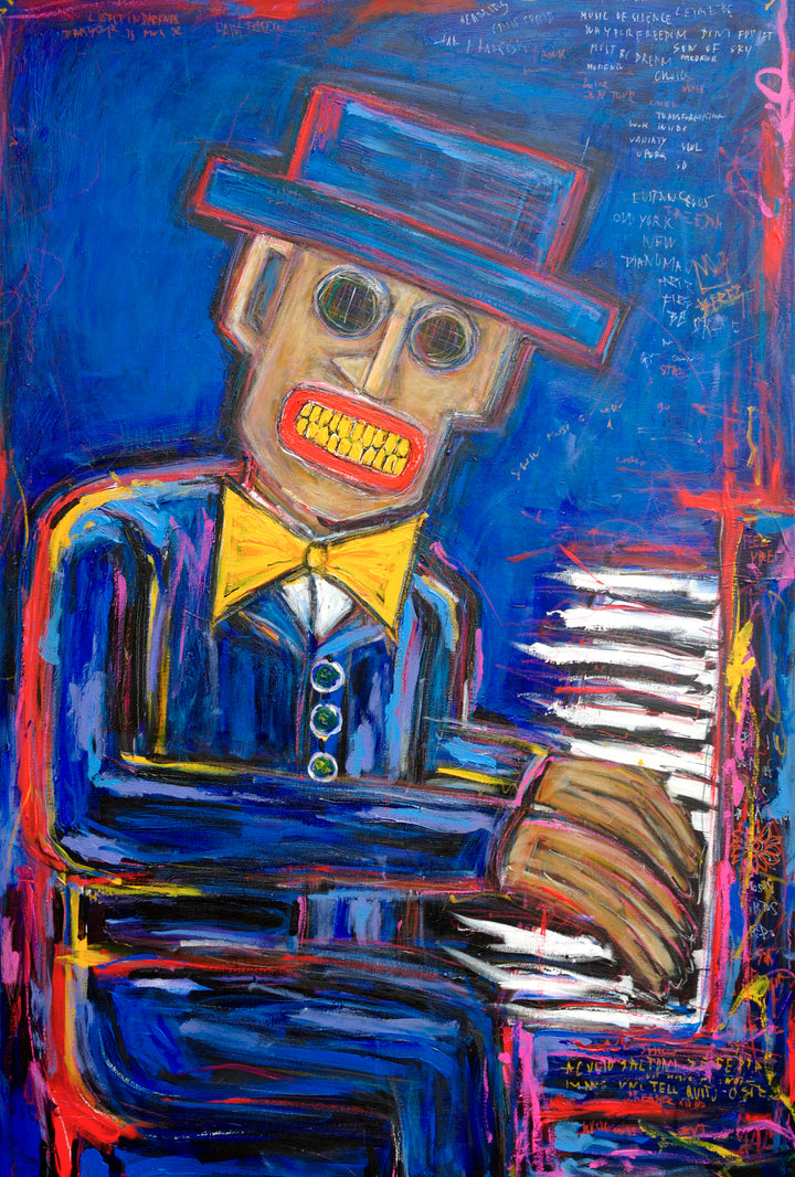 Figurative Art Abstract Paintings On Canvas Palying On The Piano Men Blue Wall Art Painting Modern Wall Art Framed Unique Painting 60x40" | PIANO NOCTURNE 60x40"