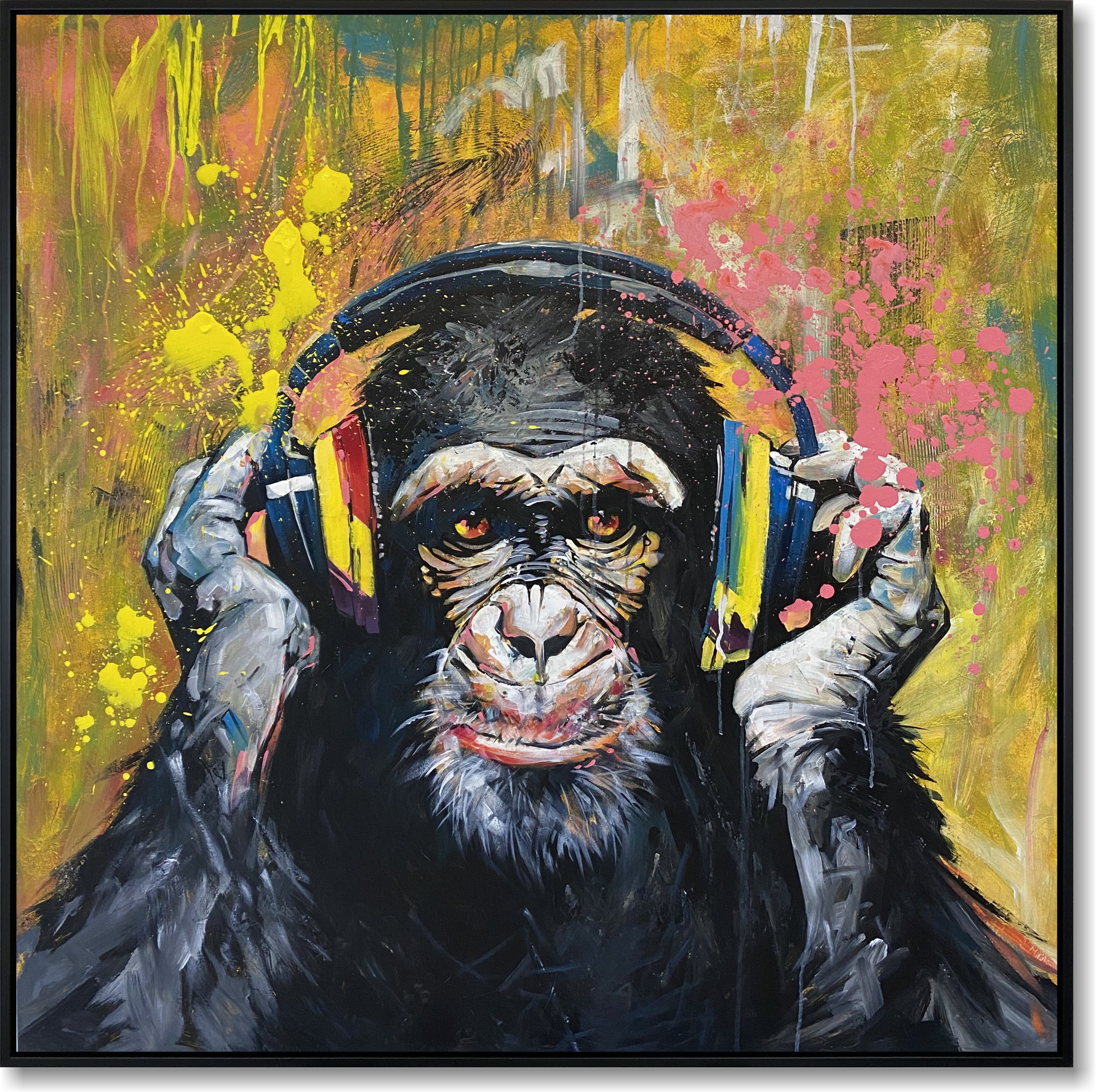 Animal Painting Funky Monkey Art Colorful Chimp with Headphones