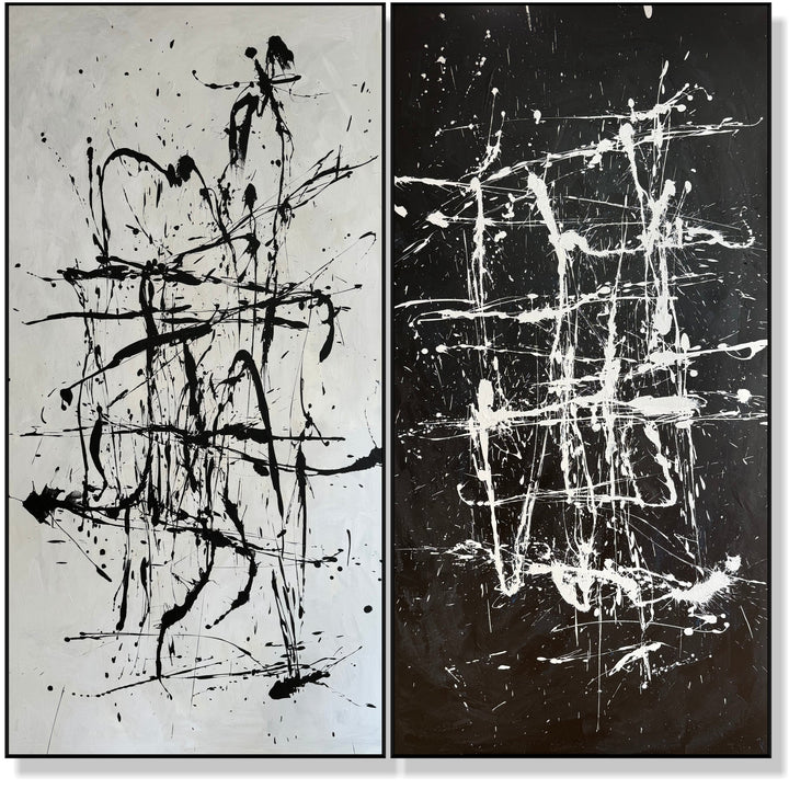 Invoice for 2 stretched+ black framed paintings OPPOSITIES IN ABSTRACT in size 60x60" and GRAYSCALE CHAOS 32x32"