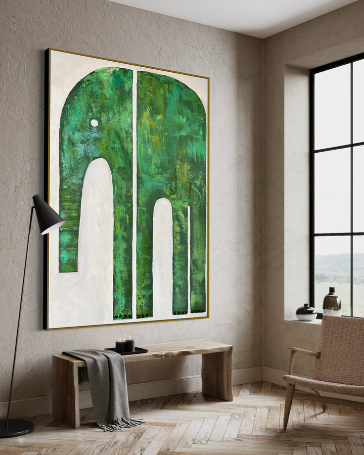 Oversize Canvas Painting Elephant Decor Green Abstract Animal Painting Unique Painting Creative Art Minimalist Art Custom Painting Frame Art | JUNGLE DREAMER