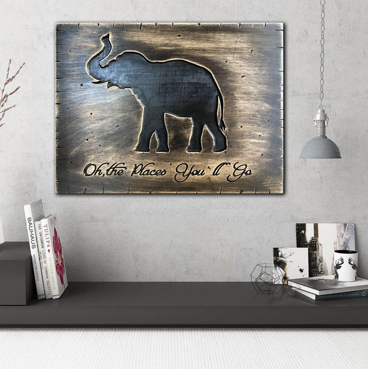 WOODEN ELEPHANT SIGN 11.8"x15.7"