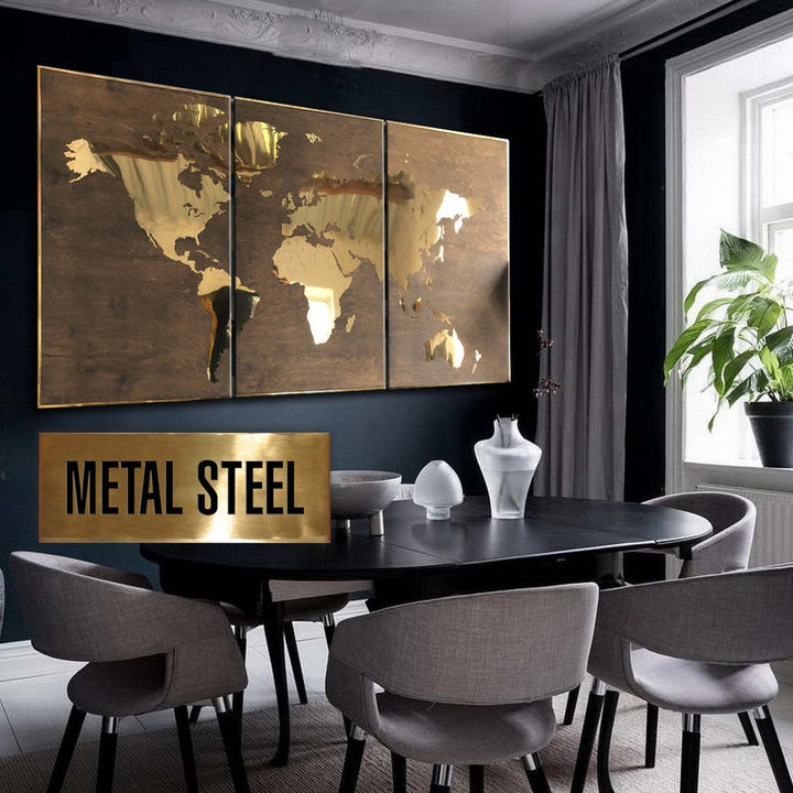 METAL WORLD MAP 3p: 27.2"x48.3"