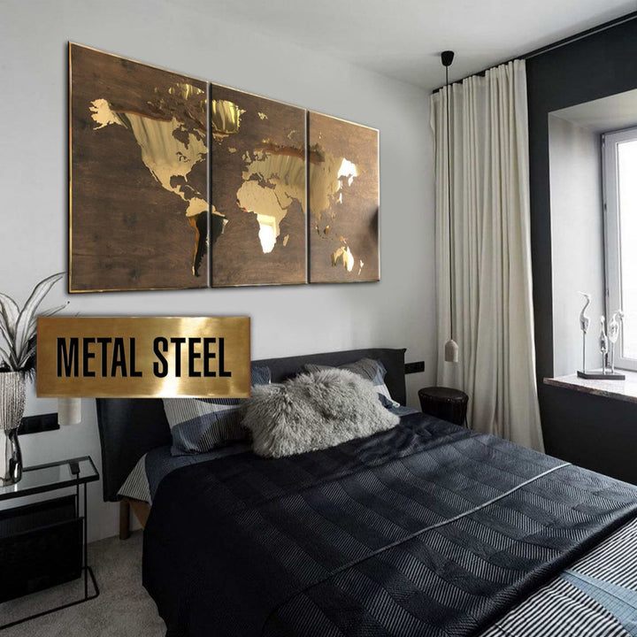 METAL WORLD MAP 3p: 27.2"x48.3"