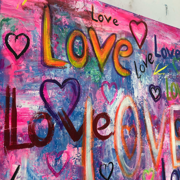 Large Original Acrylic  Abstract Hearts Painting Canvas Artwork Love Wall Art | LOVE ART