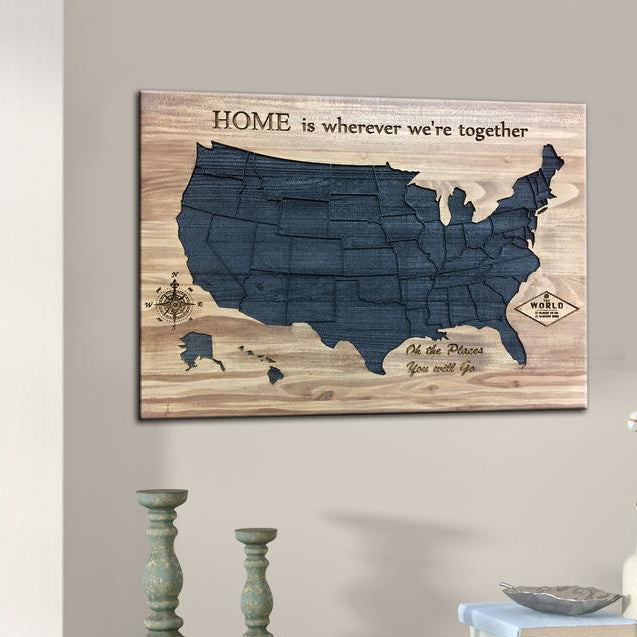America Large United States Map Wood Wall Handing Decor Modern Map | WOODEN UNITED STATES MAP 14"x19" - Trend Gallery Art | Original Abstract Paintings