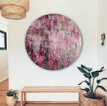 Abstract Round Acrylic Painting Original Pink Artwork Modern Wall Art Decor for Bedroom | PINK NOISE