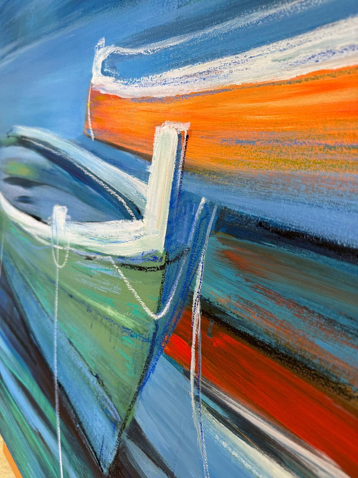 TRANQUIL BOATS ON BLUE WATERS 36"x54"