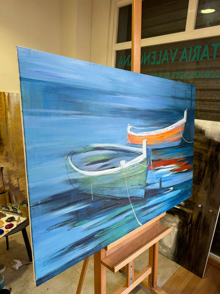 TRANQUIL BOATS ON BLUE WATERS 36"x54"