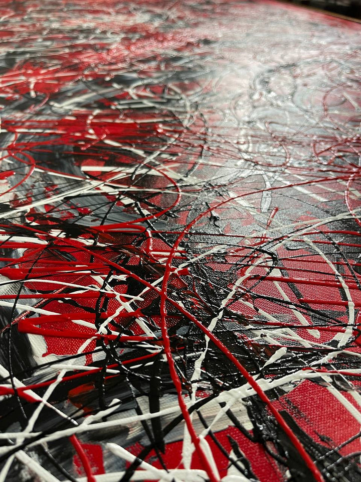 Large Abstract Landscape Painting Jackson Pollock Style Red And Black Art Modern Painting Original Minimalist Art Frame Painting | SCARLET DREAMS 39.4"x78.7"