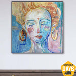 Abstract Woman Acrylic Painting Original Figurative Artwork Colorful Wall Art Decor for Home | DROWSY MARY 40"x40"