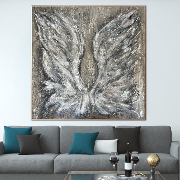 Original Wings Paintings On Canvas Monochrome Artwork Grey Textured Wall Art For Home Decor | LOST WINGS - trendgallery.ca