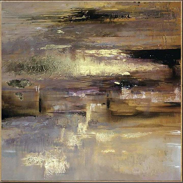 Oversized Canvas Wall Art Abstract Painting Gold Leaf Beige Painting Oil Paintings On Canvas | RADIANCE OF ETERNITY - trendgallery.ca