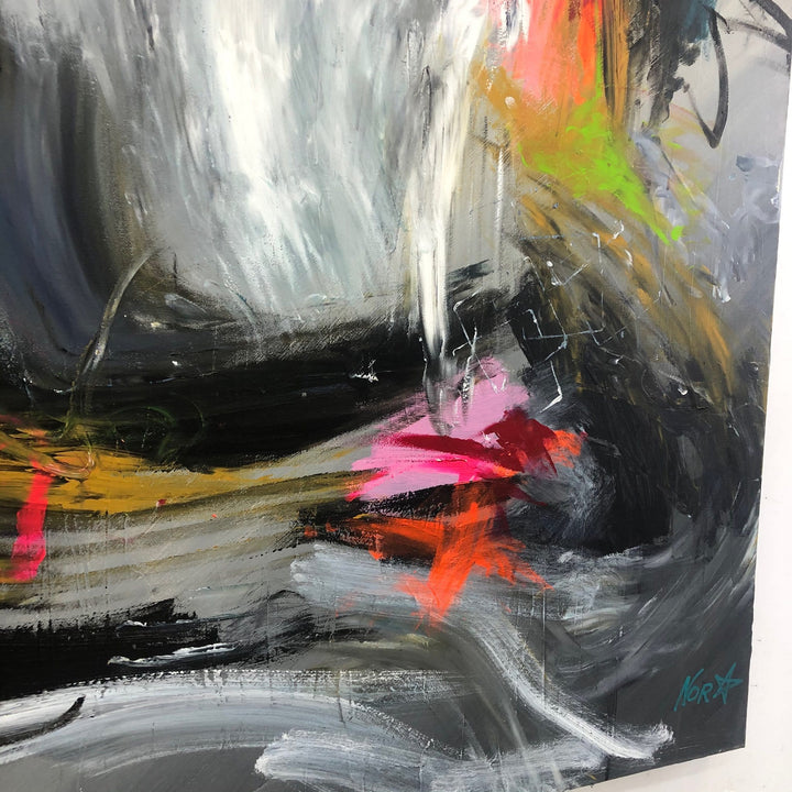 Abstract Expressionism Painting on Canvas Gray Wall Art Blush Stroke Painting Textured Dark Painting Hand Painted Artwork Modern Wall Art | STORM - trendgallery.ca