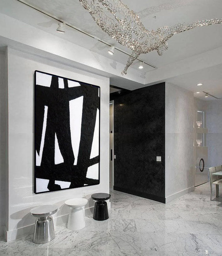 Large Decor Black And White Wall Art Oil Canvas Painting Franz Kline style Dine Room Wall Art | ROAD OF CHANGE - trendgallery.ca