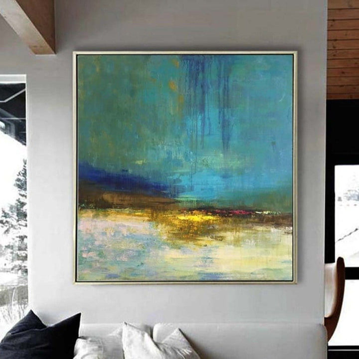 Oversized Neutral Abstract Paintings On Canvas Teal Blue Wall Art Original Oil Fine Art | SMALL DAM - trendgallery.ca