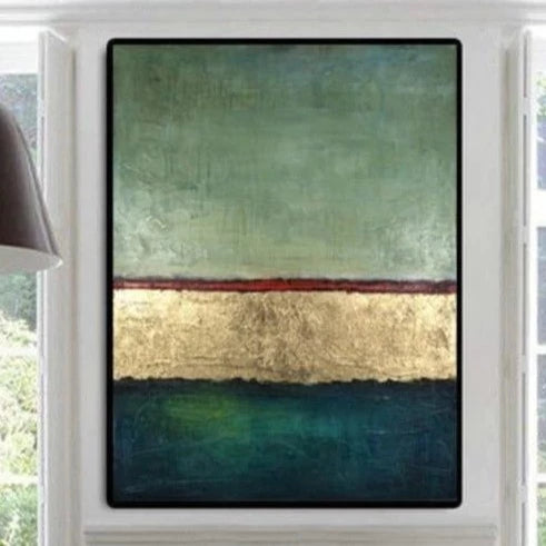 Original Green Paintings On Canvas Acrylic Modern Gold Leaf Art Modern Wall Art for Hotel Decor | LAYERS OF FORTUNE - trendgallery.ca