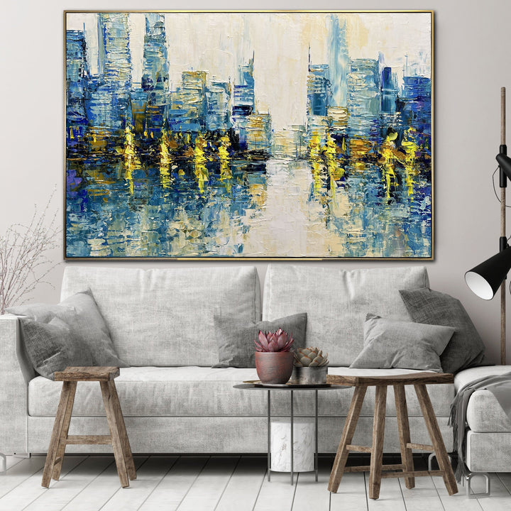 Abstract Rainy City Oil Painting Atmospheric Modern Artwork Textured Wall Art for Living Room | URBAN RAIN - trendgallery.ca