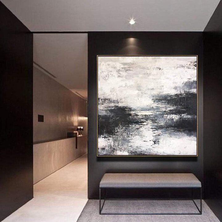 Abstract Painting Large Canvas Art Original Black White Wall Art Texture | FOGGY MORNING - trendgallery.ca