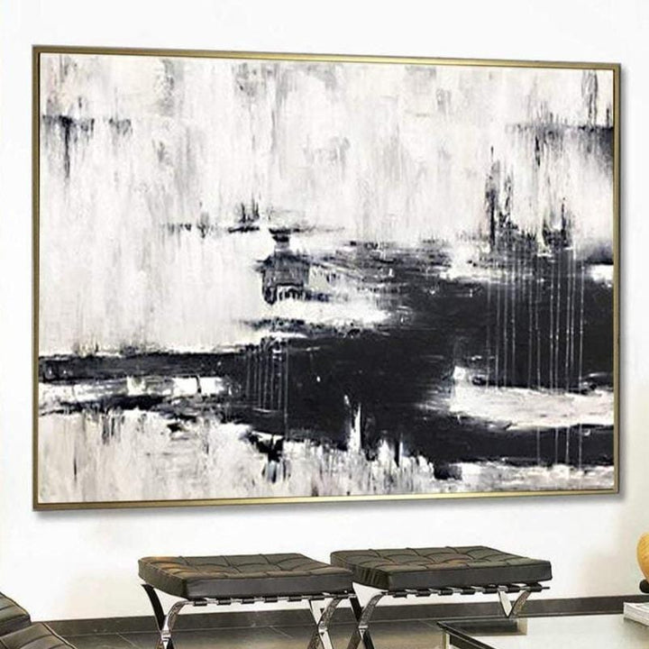 Oversized Wall Art Canvas Black And White Painting Contemporary Art Painting | WINTER NIGHT - trendgallery.ca