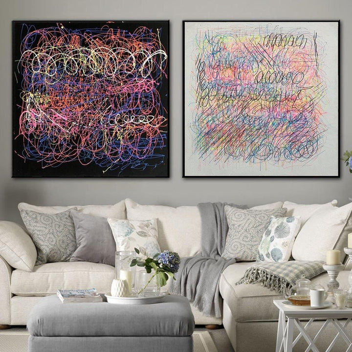 Jackson Pollock Style Painting Colorful Original Set Of 2 Paintings On Canvas Texture Abstract Fine Art Wall Art | COLORFUL PHENOMENON - trendgallery.ca