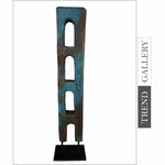 Modern Dark Blue Totem Original Hand Carved Table Decor Wood Sculpture Desktop Art for Home | COLOSSEUM 25.6"x4.3"