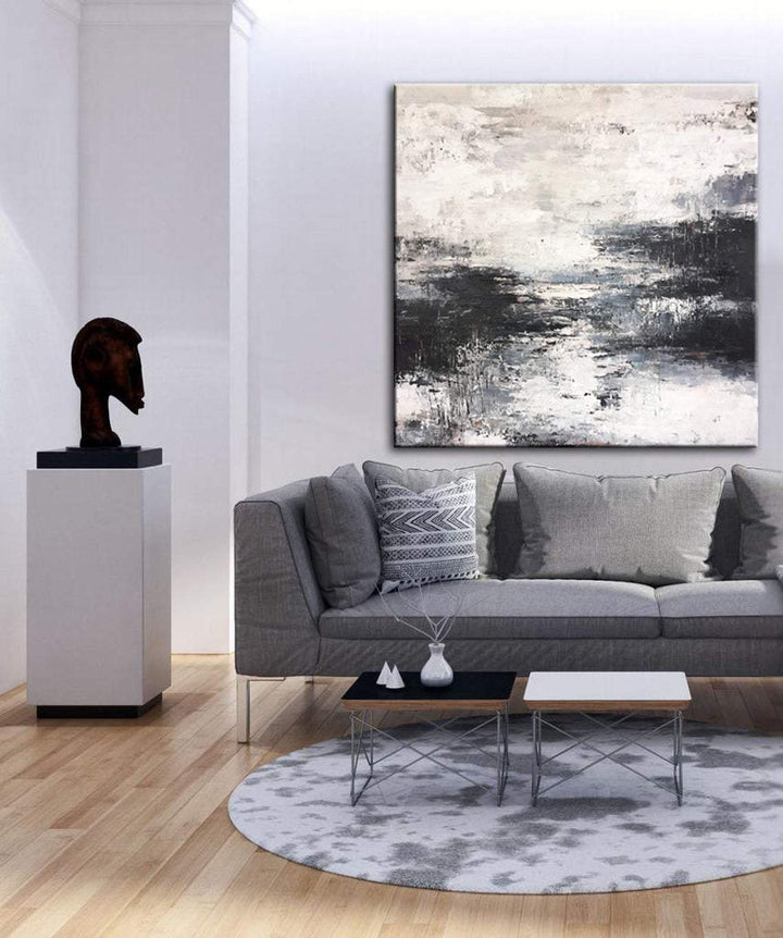 Abstract Painting Large Canvas Art Original Black White Wall Art Texture | FOGGY MORNING - trendgallery.ca