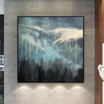 Extra Large Abstract Painting Blue Sea Canvas Art Black Wall Art Sea Painting Wave Painting | RAGING STORM