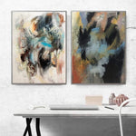 Set of 2 Paintings Abstract Colorful Painting Canvas Diptych Wall Art Neutral Artworks Pastel Colors on Canvas Modern Wall Art | DAY VS NIGHT