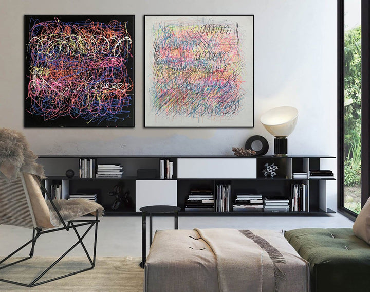 Jackson Pollock Style Painting Colorful Original Set Of 2 Paintings On Canvas Texture Abstract Fine Art Wall Art | COLORFUL PHENOMENON - trendgallery.ca