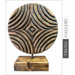 Original Round Wood Sculpture Original Hand Carved Home Decor Abstract Modern Desktop Art | HYPNOTISM 15.7"x12.4"