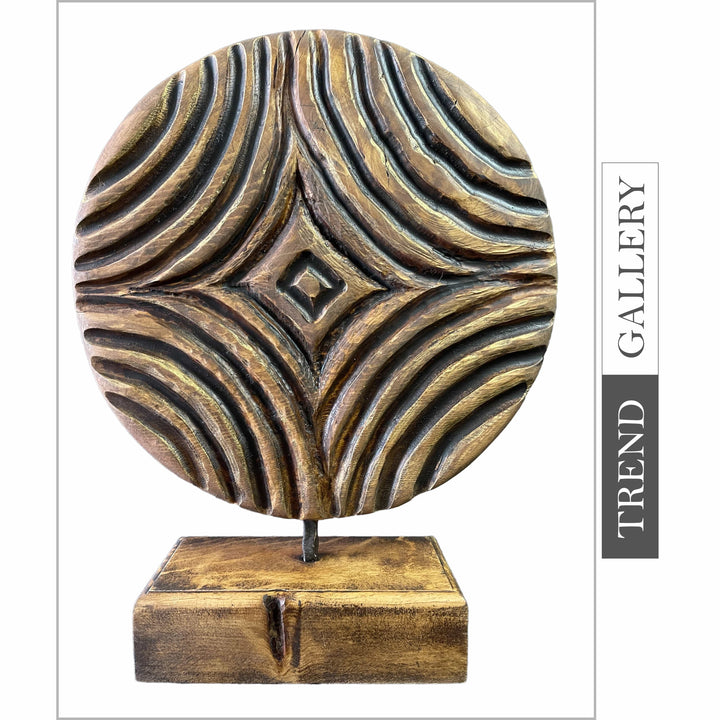 Original Round Wood Sculpture Original Hand Carved Home Decor Abstract Modern Desktop Art | HYPNOTISM 15.7"x12.4" - Trend Gallery Art | Original Abstract Paintings