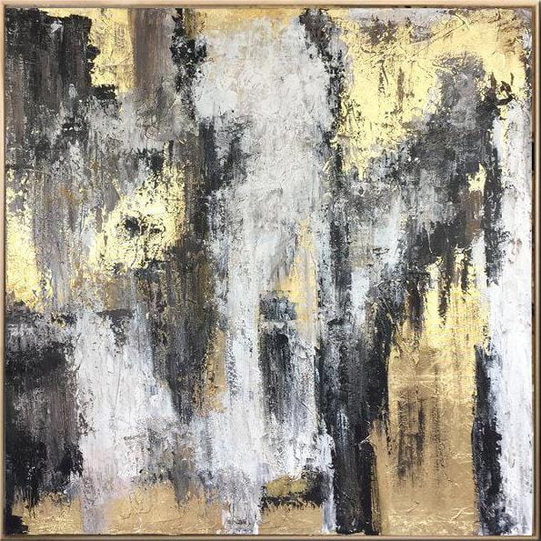 Black And White Painting Gold Leaf Modern Painting Oversized Abstract Painting On Canvas | ENERGY FLOWS - trendgallery.ca