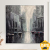 Original Abstract Dark City Paintings on Canvas Minimalist Textured Surface Painting Impressionistic Art for Indie Room Wall Decor | METROPOLIS AT DUSK 46"x46"