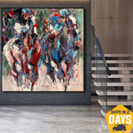 Original Horses Artwork Colorful Horsemen Abstract Horseback Riding Wall Art for Home | FINAL RUN 35.5"x35.5"