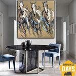 Colorful Horses Artwork Original Animal Oil Painting Abstract Brown Wall Art for Office Decor | HORSES TRIO 39.37"x39.37"