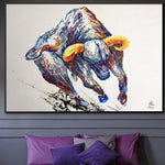 Bull Abstract Painting Colorful Artwork Abstract Canvas Painting Abstract Modern Art | UNSTOPPABLE POWER