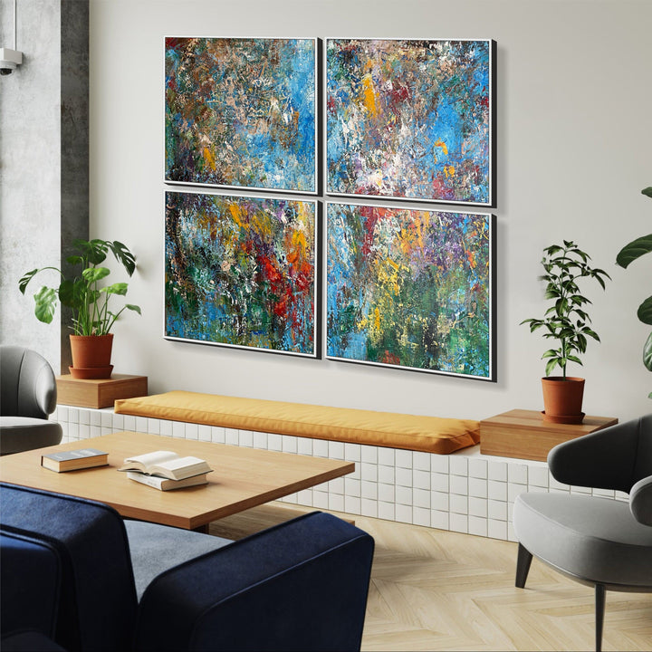 Abstract Colorful Set of 4 Paintings On Canvas, Acrylic Textured Artwork, Custom Oil Painting is a Perfect Decor for Office Decor | COLORFUL MANUAL