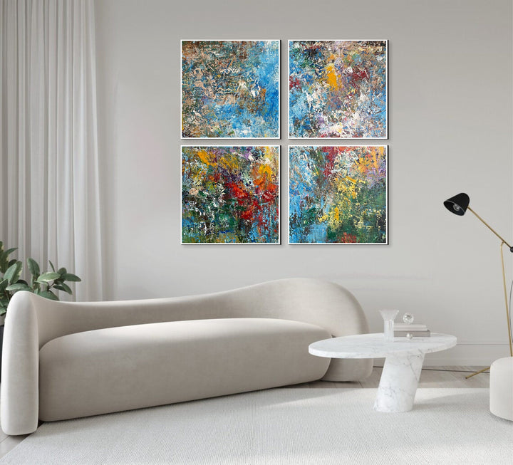 Abstract Colorful Set of 4 Paintings On Canvas, Acrylic Textured Artwork, Custom Oil Painting is a Perfect Decor for Office Decor | COLORFUL MANUAL