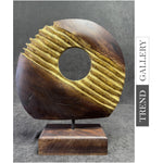 Creative Wood Stone Abstract Ribbed Sculpture Hand Carved Table Figurine Desktop Decor | BIG GAME 15.7"x13.3"