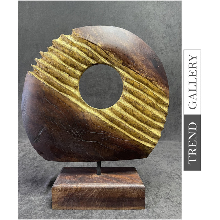 Creative Wood Stone Abstract Ribbed Sculpture Hand Carved Table Figurine Desktop Decor | BIG GAME 15.7"x13.3" - Trend Gallery Art | Original Abstract Paintings