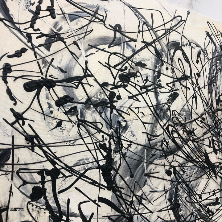 Abstract Wall Art Canvas Jackson Pollock Painting Black and White Artwork Art Heavy Textured Artwork Wall Decor | BEFORE WAKING UP - trendgallery.ca
