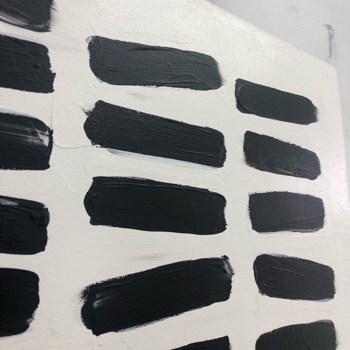 Large Black And White Painting on Canvas Abstract Bricks Wall Art Fine Art Black Strokes White Background Minimalist Art Modern Decor | DOTTED BLACK - trendgallery.ca