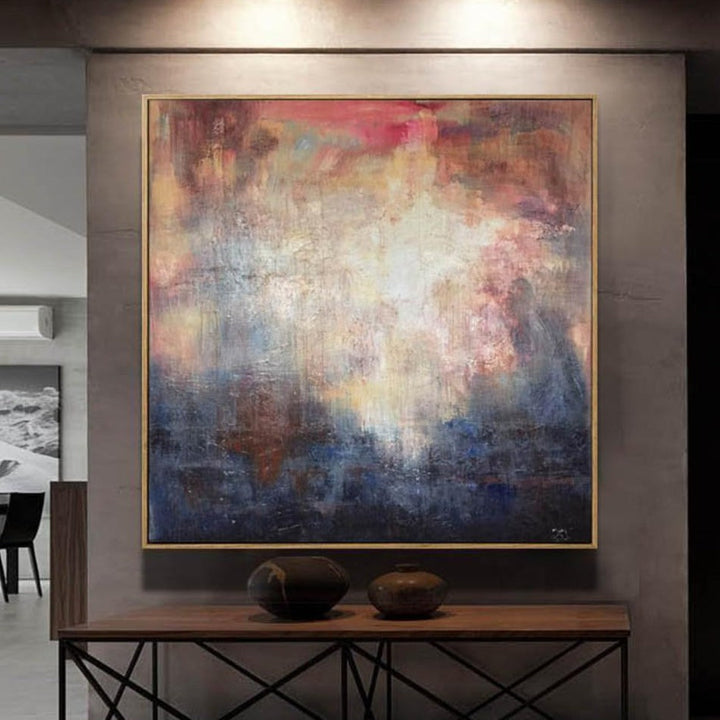 Colorful Abstract Painting Navy Blue Painting Beige Painting White Wall Art Original Artwork Painting Art On Canvas | ALLURING ABYSS - trendgallery.ca