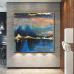Gold Leaf Painting Blue Abstract Painting Modern Painting On Canvas | BEFORE SUNRISE