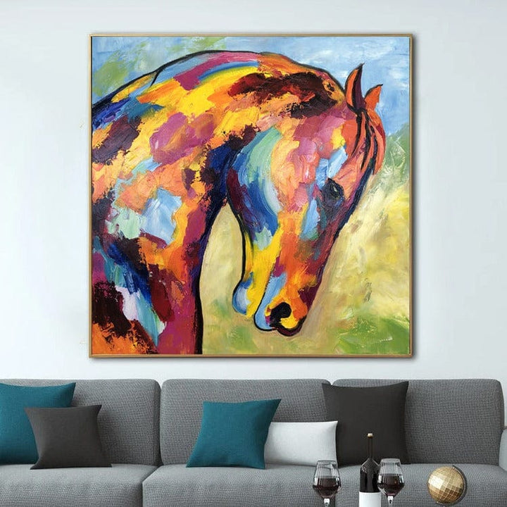 Large Original Horse Paintings On Canvas Colorful Oil Paintings Animal Wall Art Office Decor Modern Textured Painting | RAINBOW HORSE